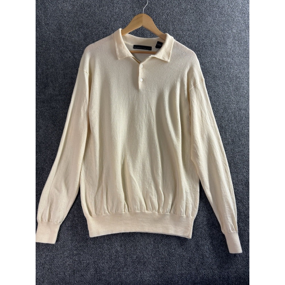 Metropolitan View Men's L Solid White Polo 3 Btn Sweater Wool See Description